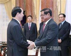 Chủ tịch nước Trần Đại Quang tiếp Phó Thủ tướng, Bộ trưởng Nội vụ Campuchia Samdech Sar Kheng