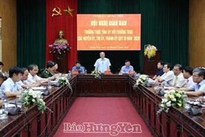 Giao ban Thường trực Tỉnh ủy với Thường trực các huyện ủy, thị ủy, thành ủy quý III năm 2020