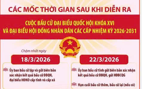 Các mốc thời gian sau khi diễn ra cuộc bầu cử Đại biểu Quốc hội khóa XVI và đại biểu HĐND các cấp nhiệm kỳ 2026-2031